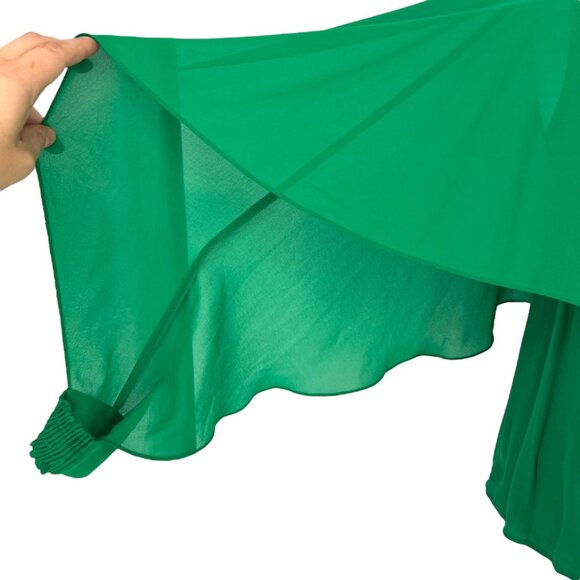 Zara Green Flowy Cape Blouse Layered Design Cut-Out Sleeves Size XS - Picture 4 of 11